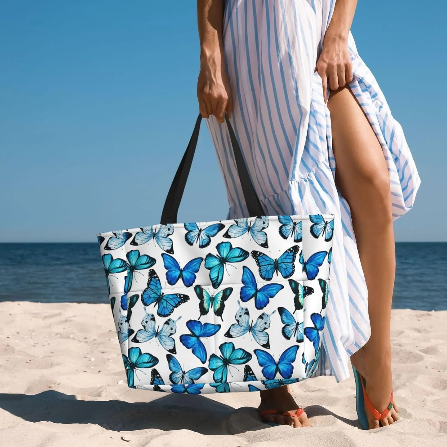 Women's Beach Travel Bags Large Waterproof Tote Bag with Pockets Sandproof Handbag for Beach Gym Vacation