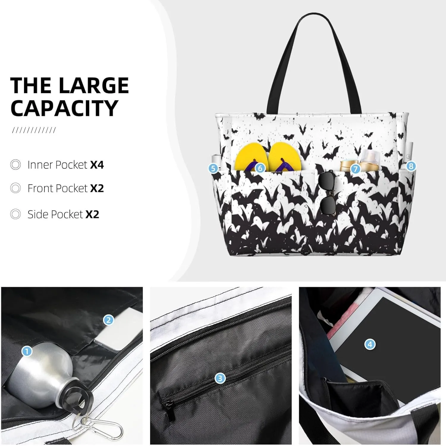 Women's Beach Travel Bags Large Waterproof Tote Bag with Pockets Sandproof Handbag for Beach Gym Vacation