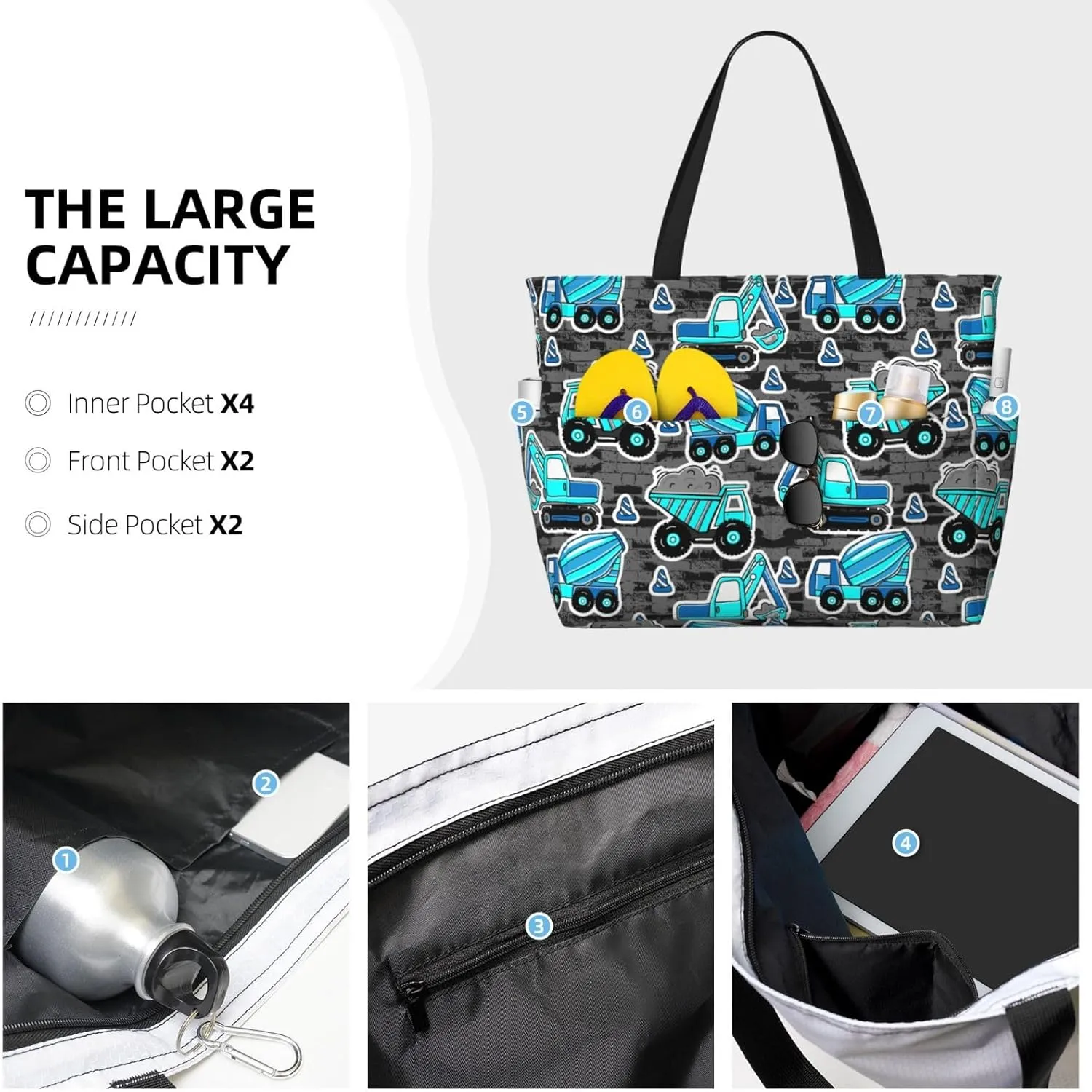 Women's Beach Travel Bags Large Waterproof Tote Bag with Pockets Sandproof Handbag for Beach Gym Vacation