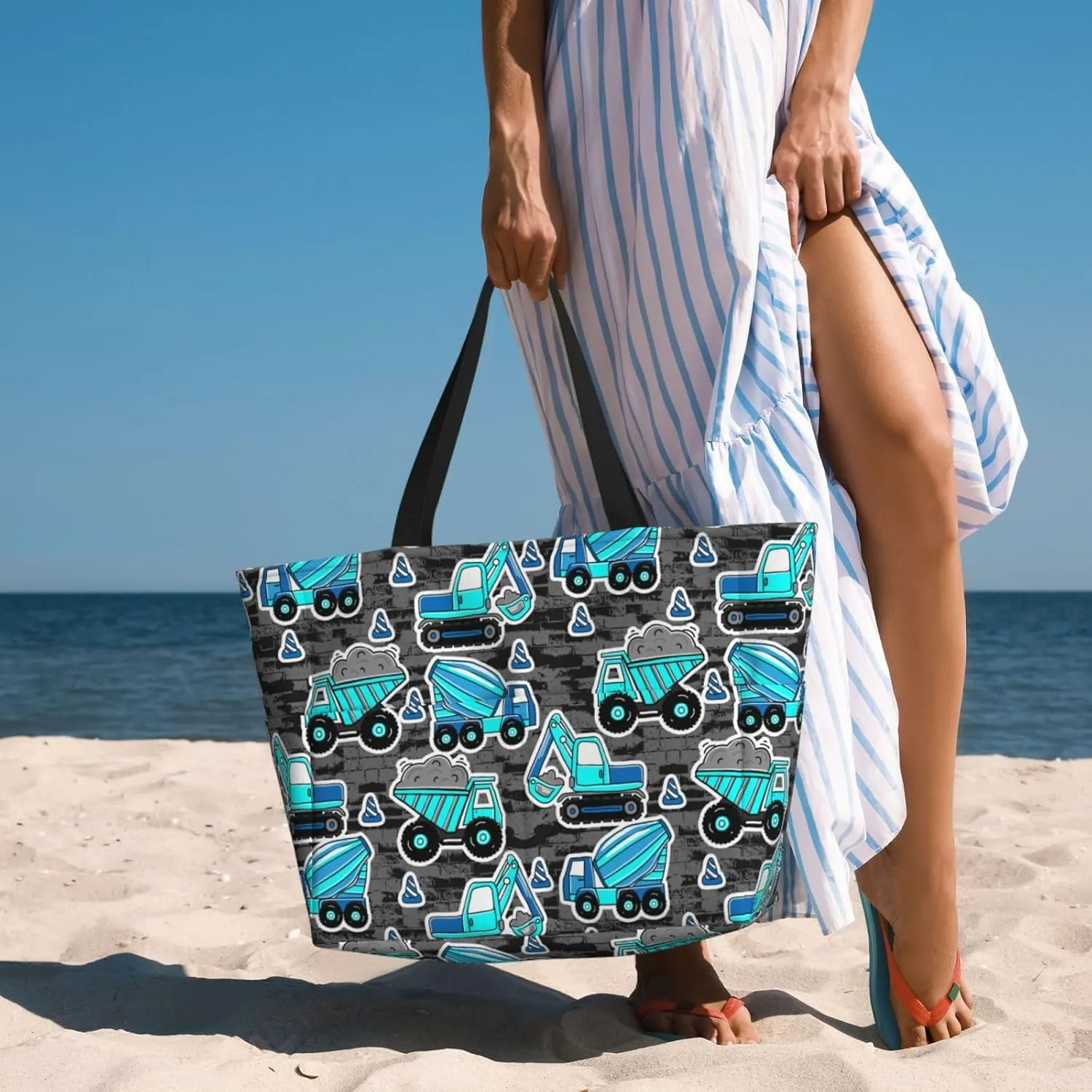 Women's Beach Travel Bags Large Waterproof Tote Bag with Pockets Sandproof Handbag for Beach Gym Vacation