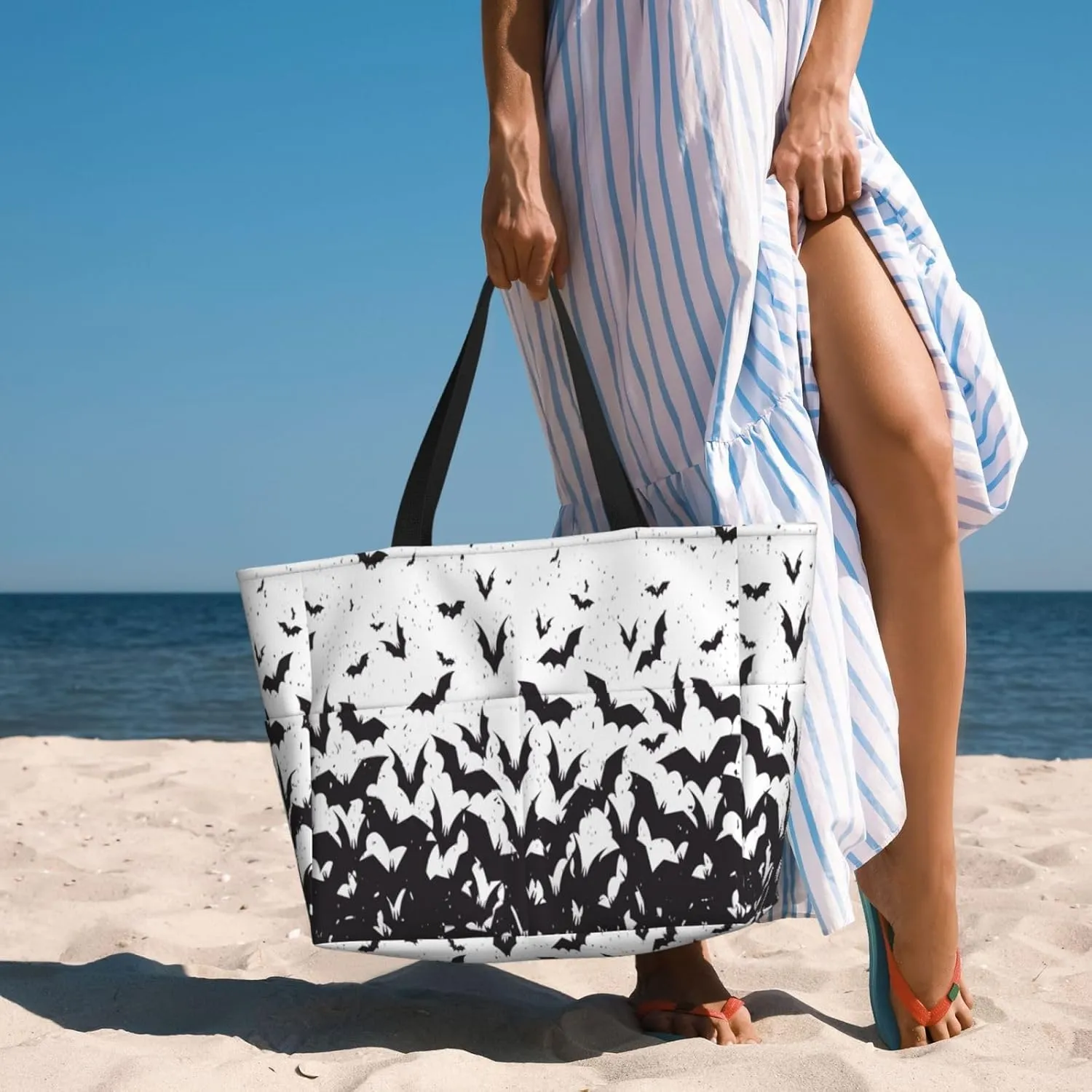 Women's Beach Travel Bags Large Waterproof Tote Bag with Pockets Sandproof Handbag for Beach Gym Vacation