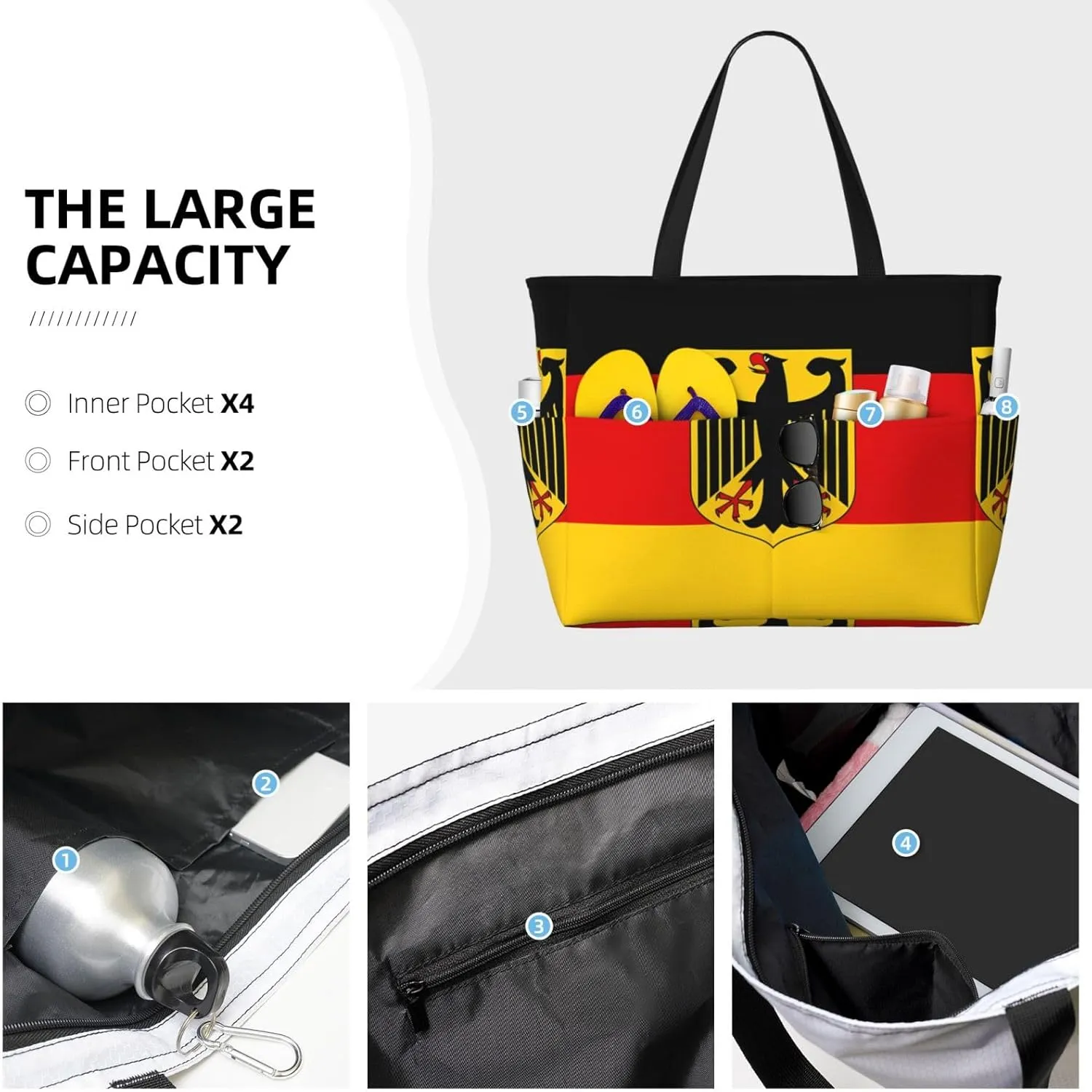 Women's Beach Travel Bags Large Waterproof Tote Bag with Pockets Sandproof Handbag for Beach Gym Vacation