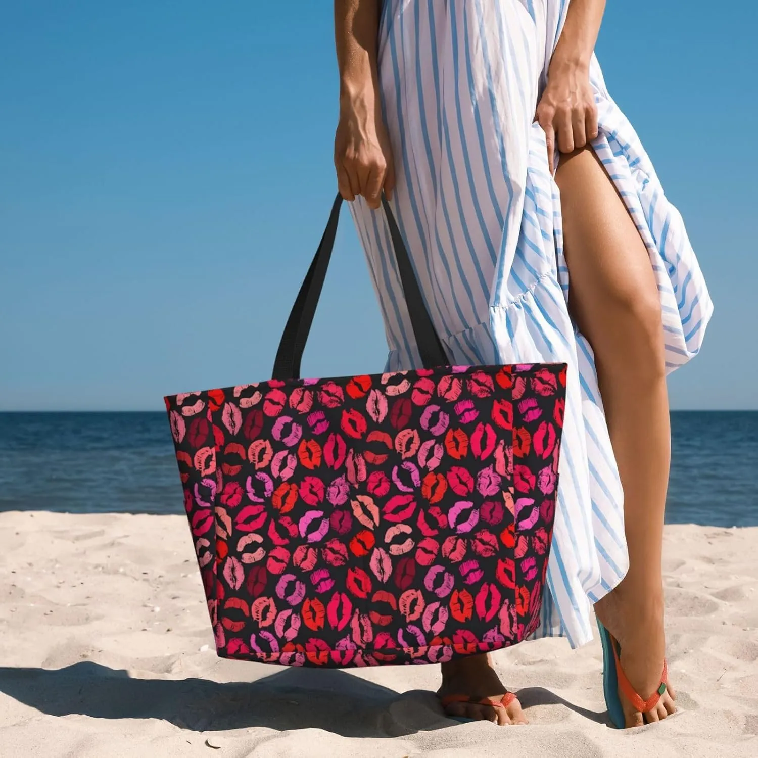 Women's Beach Travel Bags Large Waterproof Tote Bag with Pockets Sandproof Handbag for Beach Gym Vacation