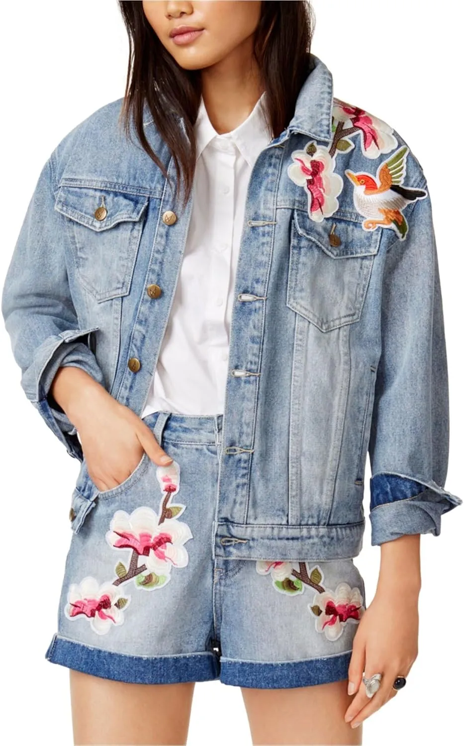Women's Blossom Patch Jacket, Vintage Blue, Large
