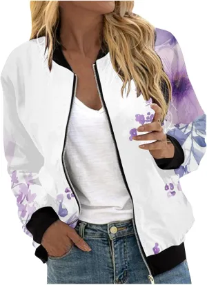 Womens Bomber Jacket 2024 Casual Coat Fall Trendy Lightweight Zip Up Long Sleeve Outerwear Windbreaker with Pocket