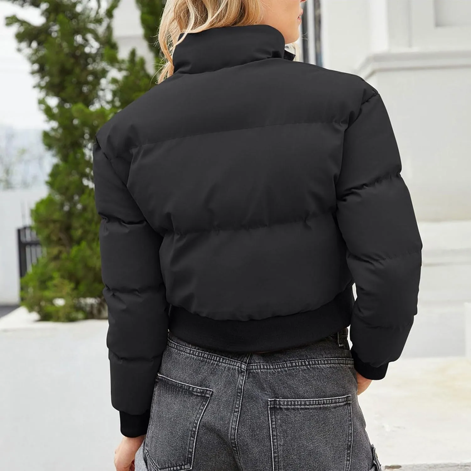 Women's Crop Puffer Vest Sleeveless Winter Cropped Stand Collar Warm Padded Puffer Jacket Lightweight Y2k with Pocket
