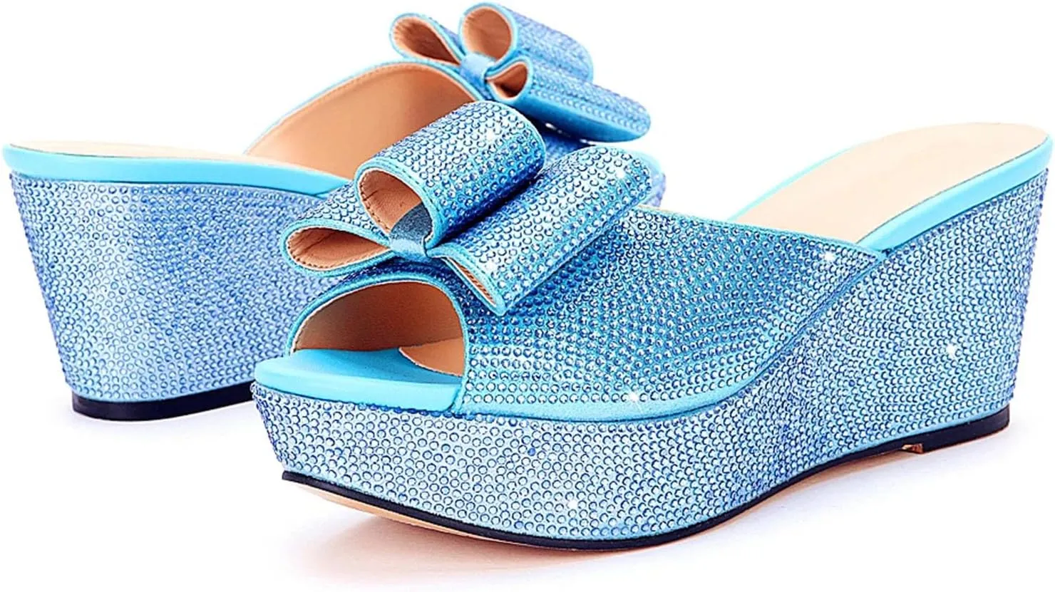 Women's Crystal Dinner Shoe Bag Suit Rhinestone Bow High Heel Platform Plus Size Slippers Rhinestone Party Clutch