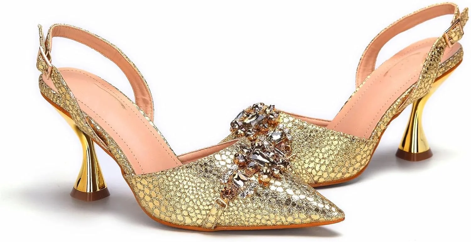 Womens Designer Nigerian Party Shoes and Purse Matching Set with Shinning Rhinestones Wedding High Heels Formal Wear