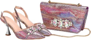 Womens Designer Nigerian Party Shoes and Purse Matching Set with Shinning Rhinestones Wedding High Heels Formal Wear