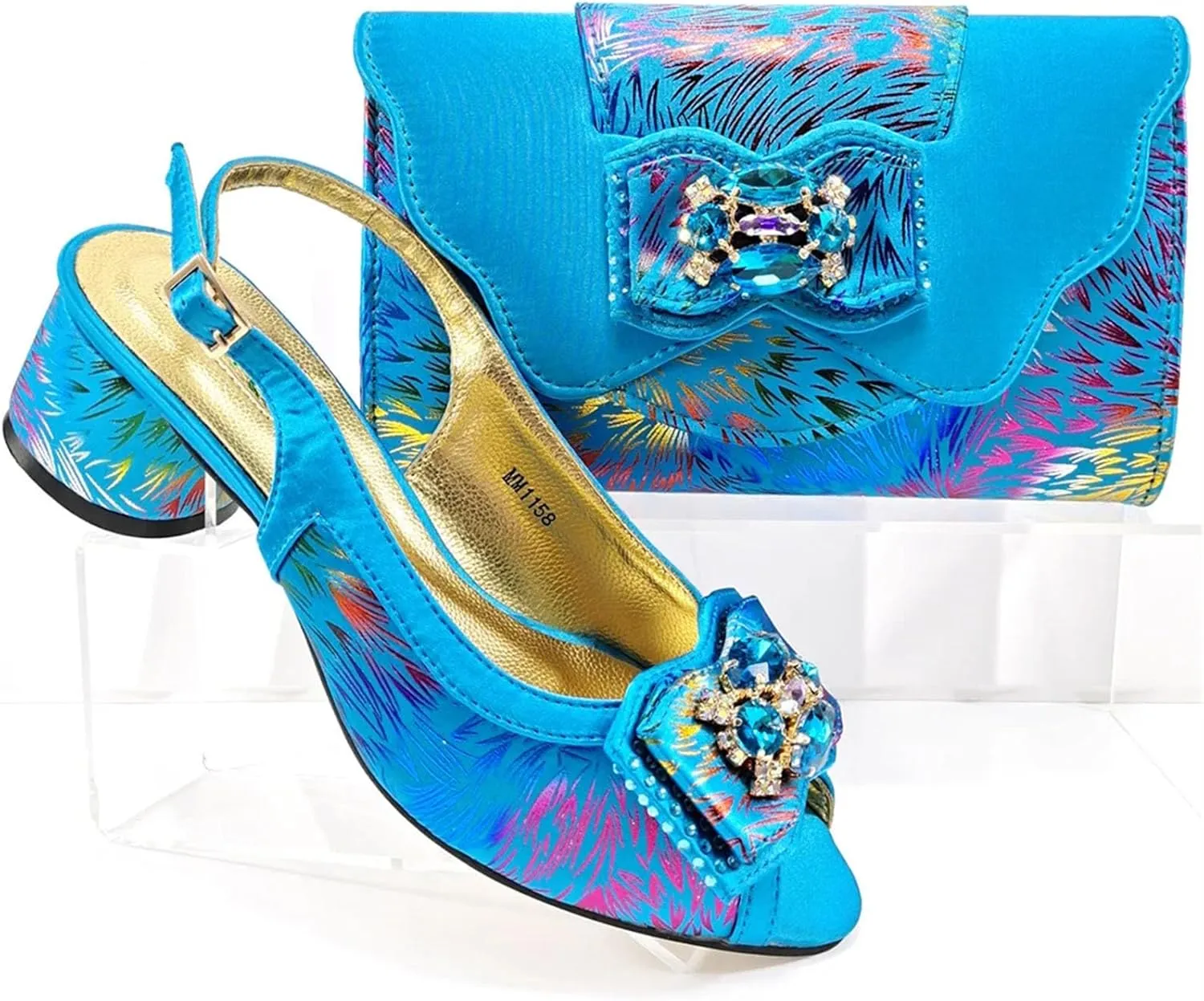 Womens Designer Rhinestone Accented Party Shoes and Clutch Set Comfortable Heels for Formal Occasions and Weddings