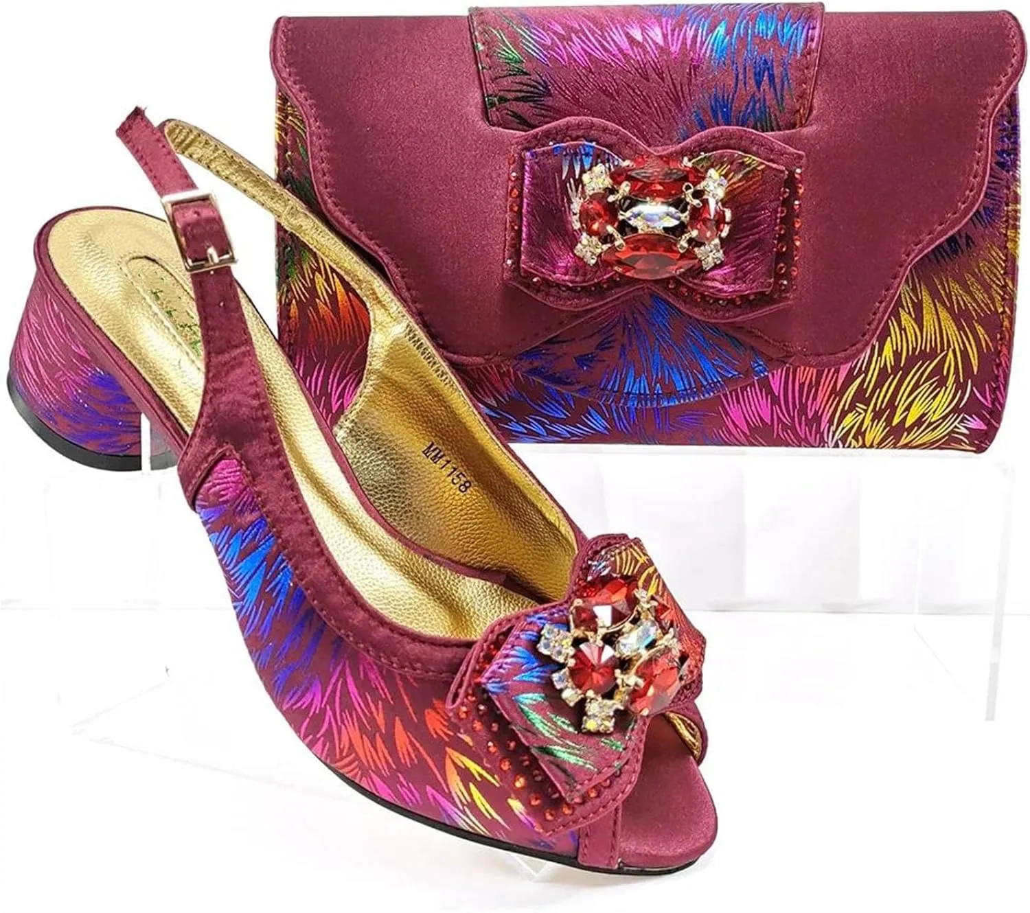 Womens Designer Rhinestone Accented Party Shoes and Clutch Set Comfortable Heels for Formal Occasions and Weddings