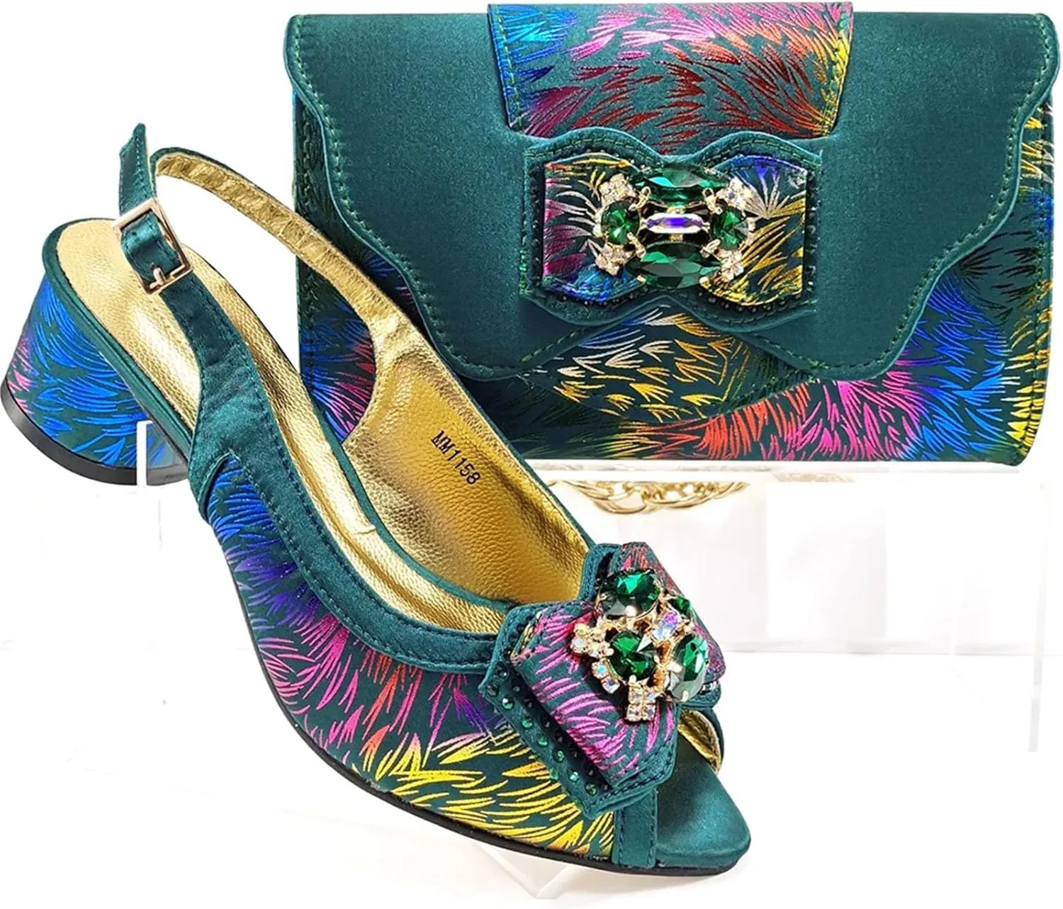 Womens Designer Rhinestone Accented Party Shoes and Clutch Set Comfortable Heels for Formal Occasions and Weddings