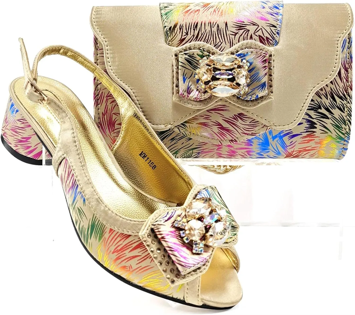 Womens Designer Rhinestone Accented Party Shoes and Clutch Set Comfortable Heels for Formal Occasions and Weddings