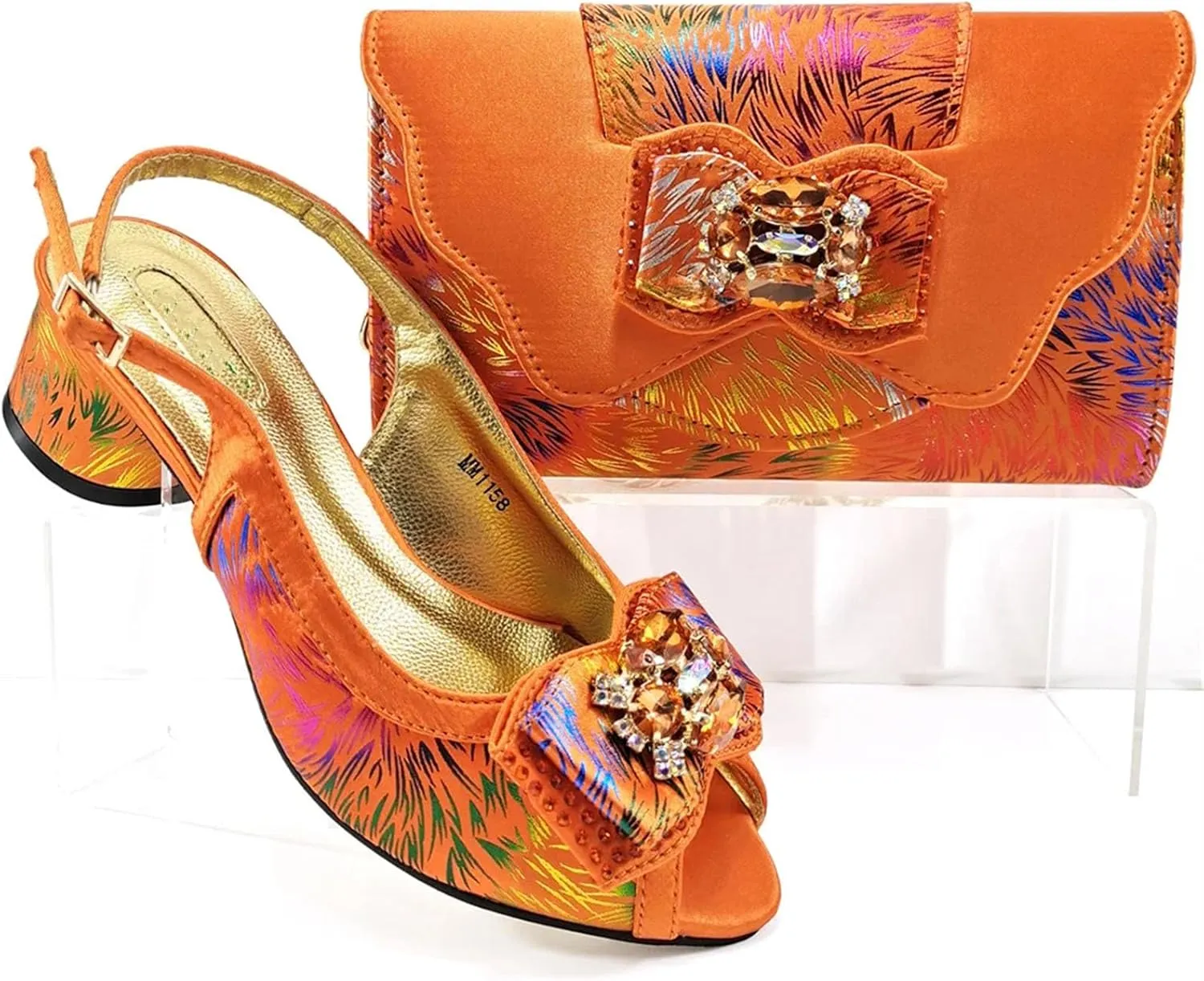 Womens Designer Rhinestone Accented Party Shoes and Clutch Set Comfortable Heels for Formal Occasions and Weddings
