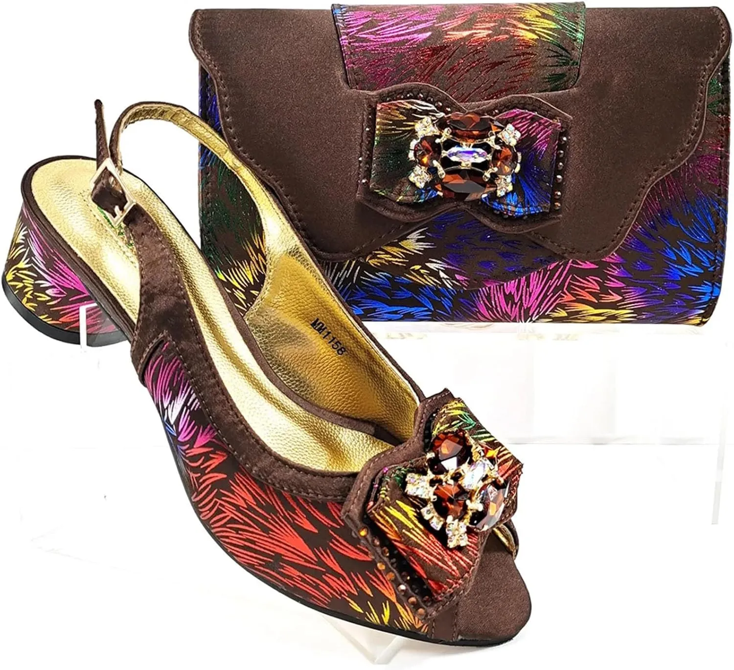 Womens Designer Rhinestone Accented Party Shoes and Clutch Set Comfortable Heels for Formal Occasions and Weddings