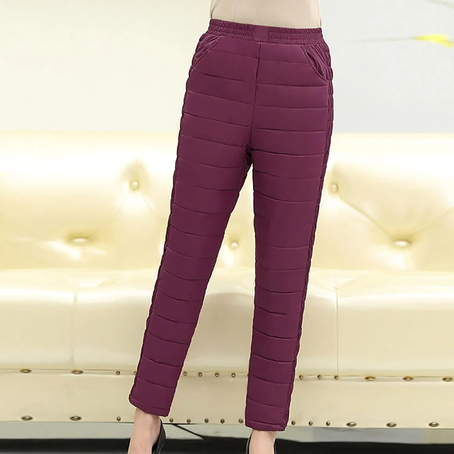 Women's Down Pants Winter Ultralight Windproof Ski Snow Puffer Pants Packable Warm Trousers High Waisted Thermal Pants