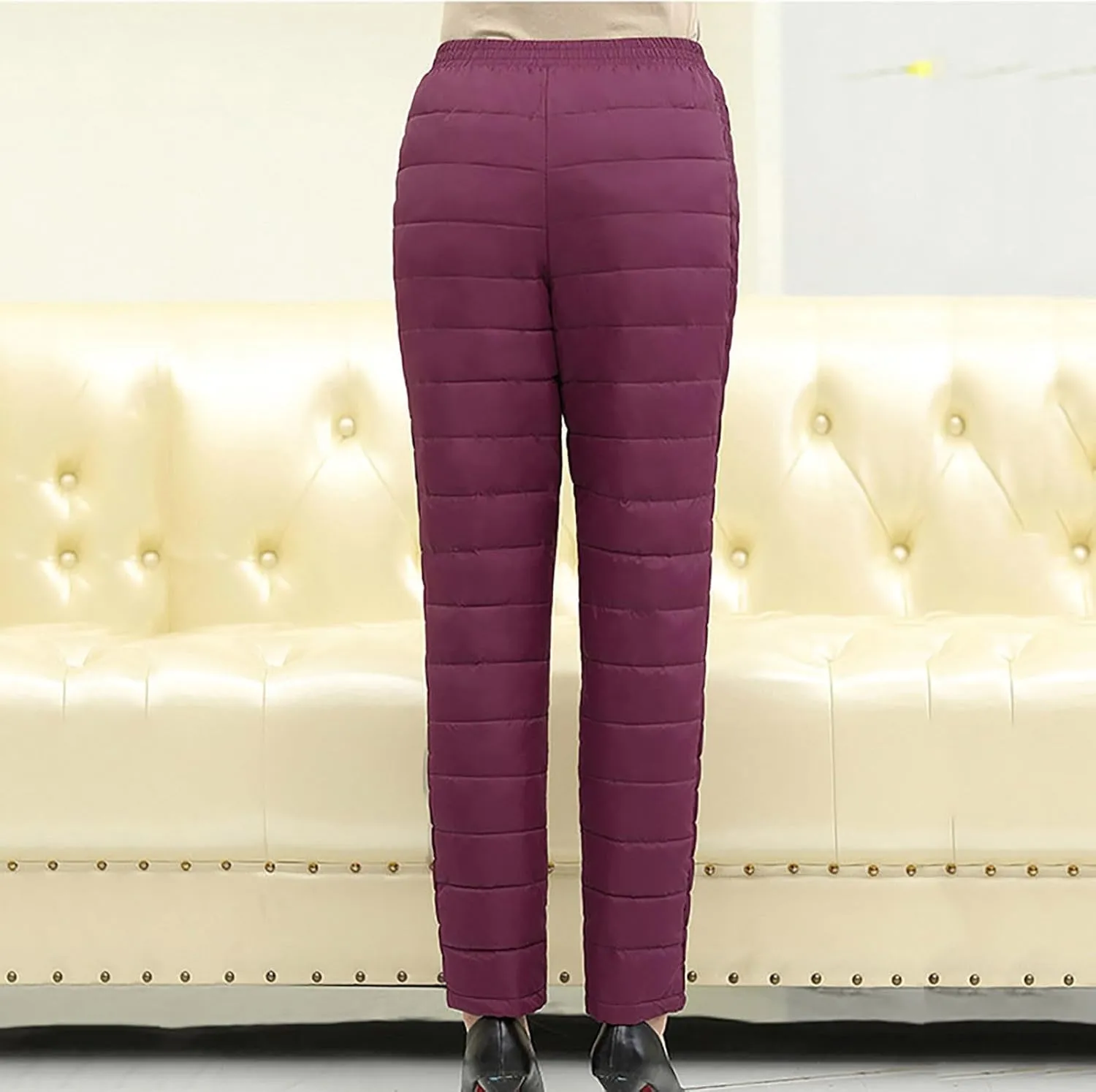 Women's Down Pants Winter Ultralight Windproof Ski Snow Puffer Pants Packable Warm Trousers High Waisted Thermal Pants