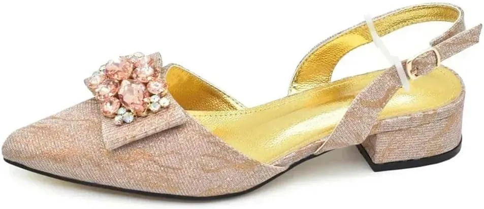 Women’S Elegant Bowtie Party Wedding Shoes and Bag Set Pointed Toe Low Heels Slingbacks Pumps with Handbag