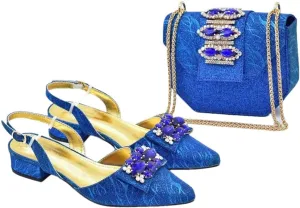 Women’S Elegant Bowtie Party Wedding Shoes and Bag Set Pointed Toe Low Heels Slingbacks Pumps with Handbag