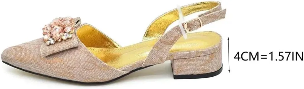 Women’S Elegant Bowtie Party Wedding Shoes and Bag Set Pointed Toe Low Heels Slingbacks Pumps with Handbag