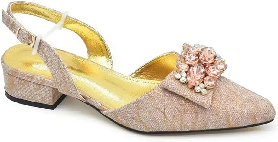 Women’S Elegant Bowtie Party Wedding Shoes and Bag Set Pointed Toe Low Heels Slingbacks Pumps with Handbag
