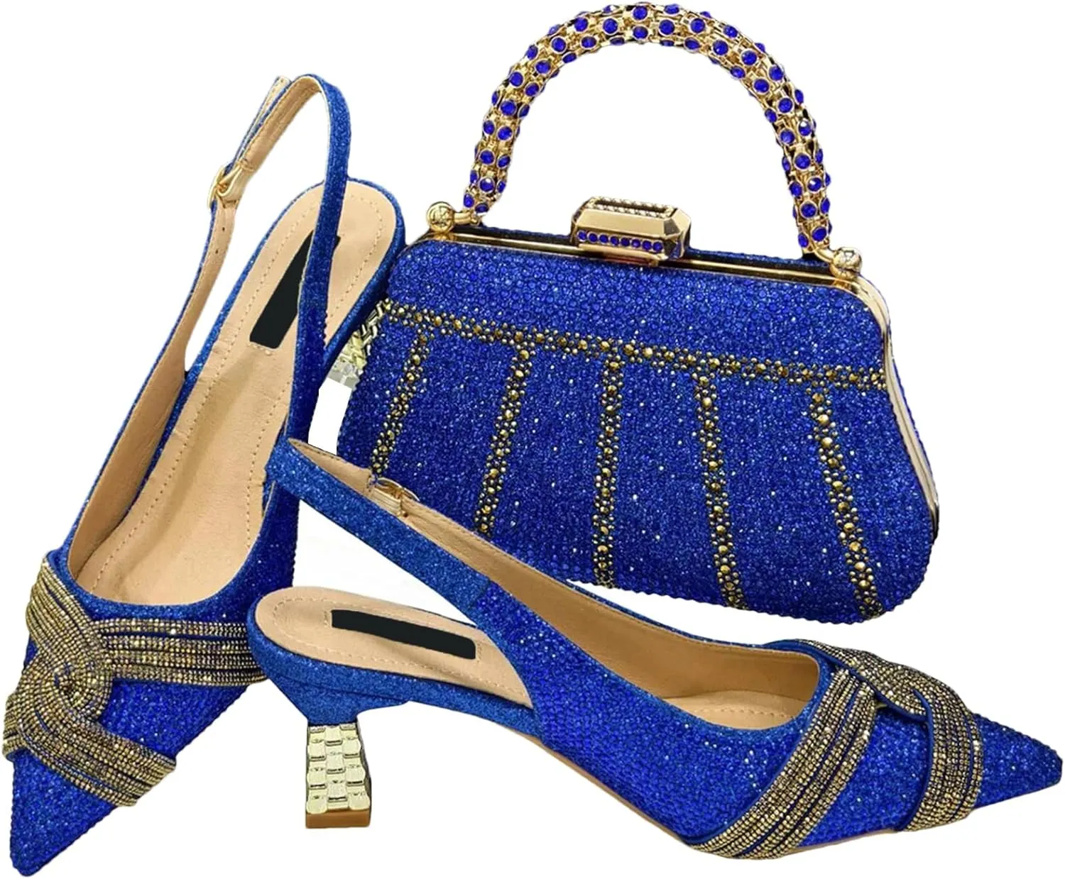 Women’s Elegant Crystal Decorated Wedding Shoes and Purse Combo Luxury Heels for Formal Dinners and Receptions