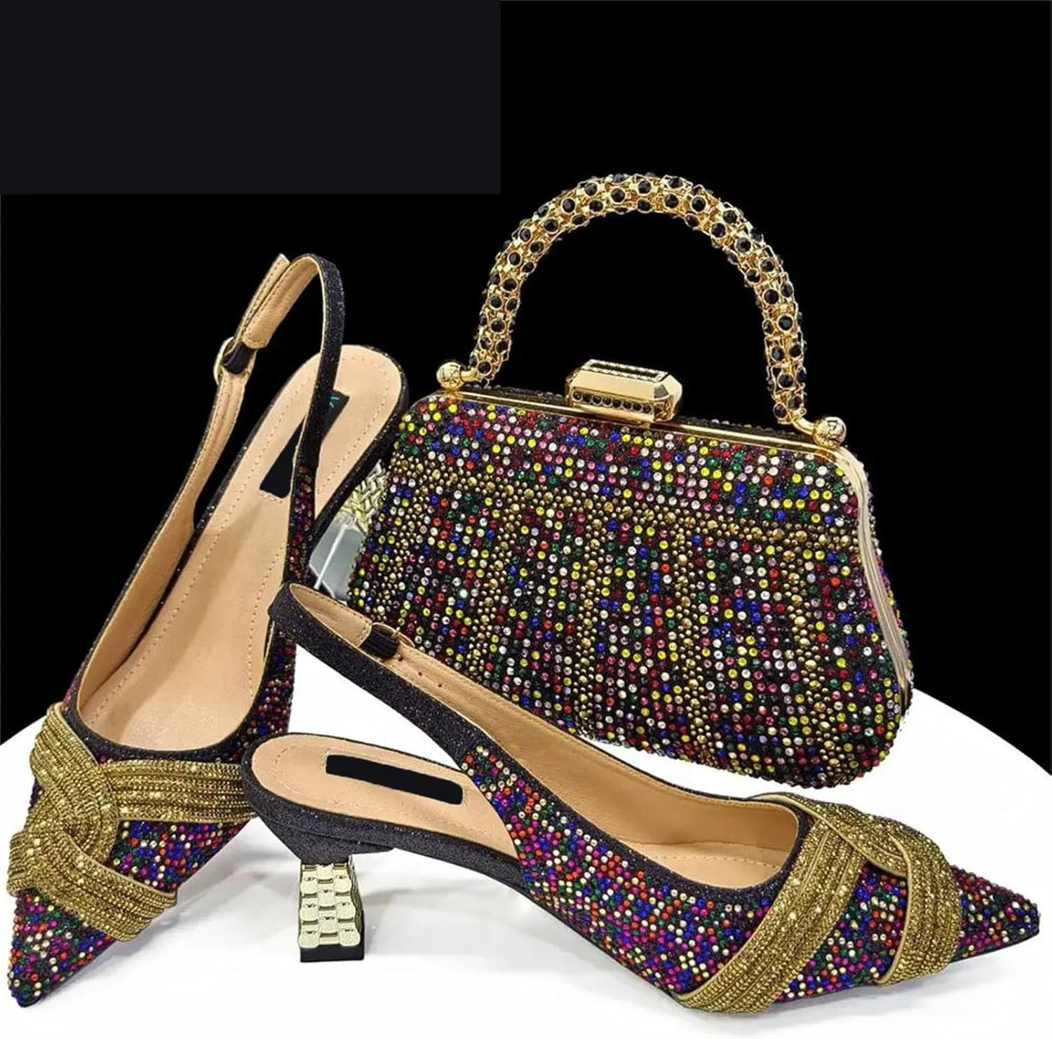 Women’s Elegant Crystal Decorated Wedding Shoes and Purse Combo Luxury Heels for Formal Dinners and Receptions