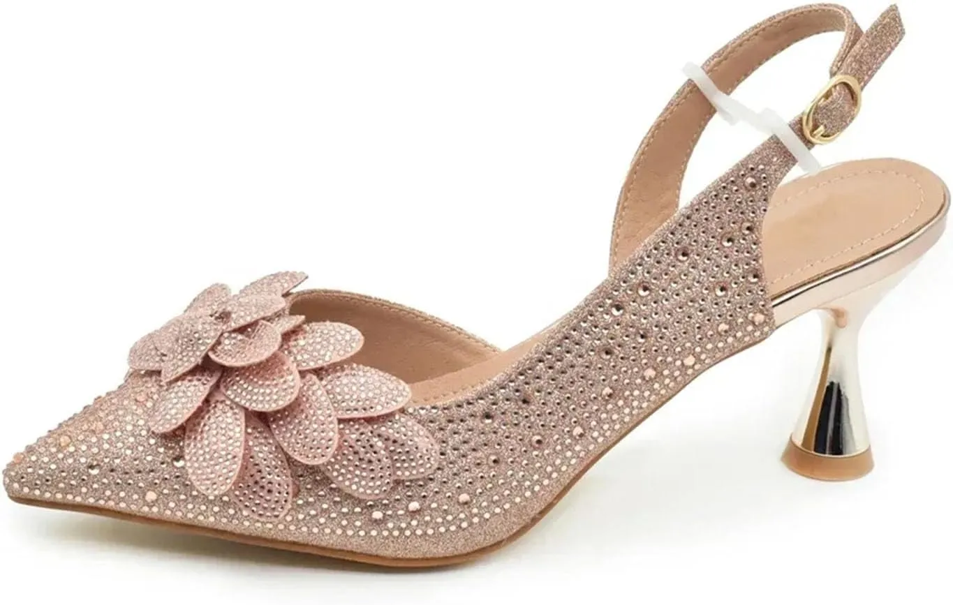 Womens Elegant Rhinestone Pattern Evening Shoes and Matching Purse Combo Luxury Heels for Bridal Party