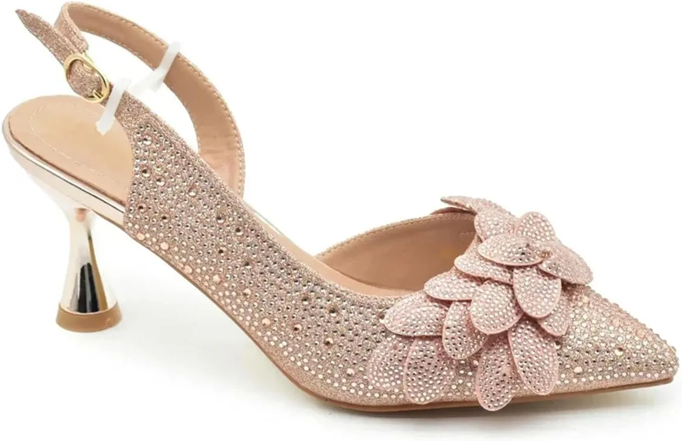 Womens Elegant Rhinestone Pattern Evening Shoes and Matching Purse Combo Luxury Heels for Bridal Party