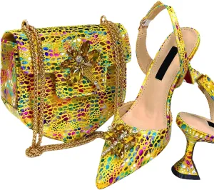 Womens Elegant Rhinestone Pattern Evening Shoes and Matching Shoulder Bag Set Luxury Heels for Bridal Party