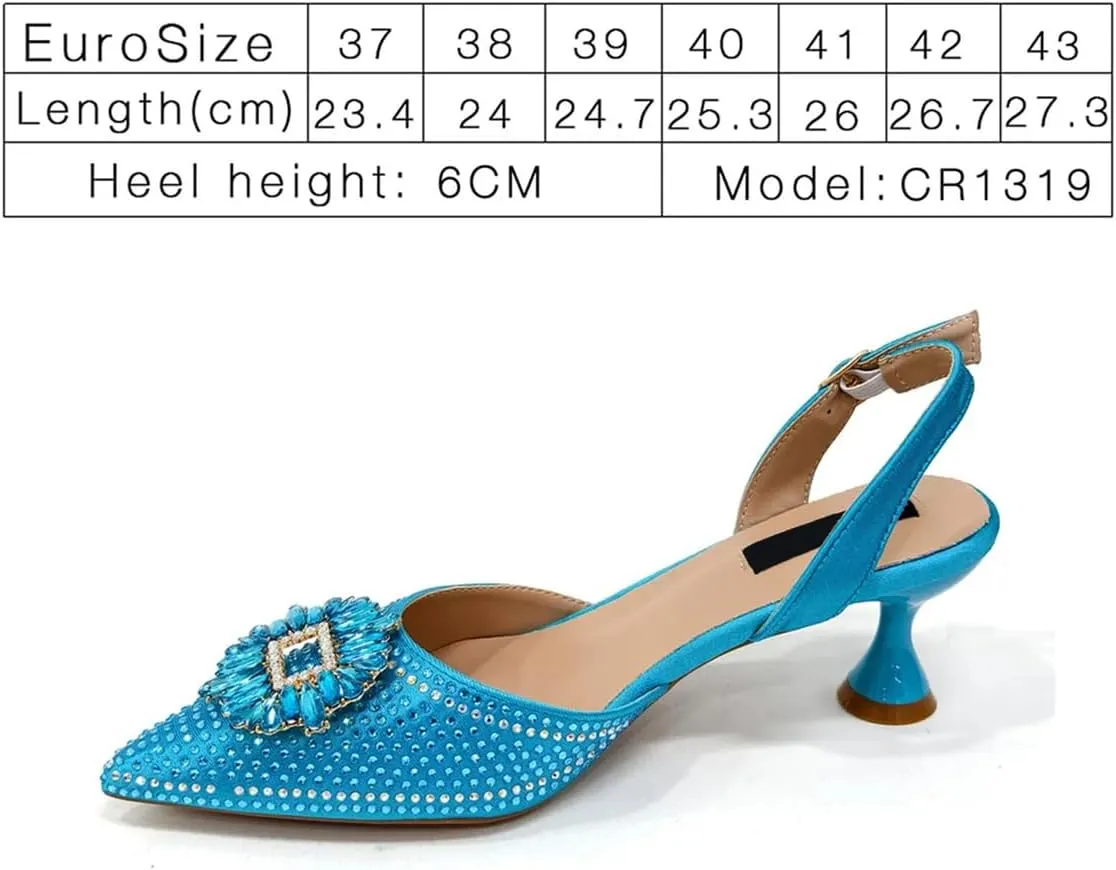 Womens Elegant Rhinestone Pattern Evening Shoes and Purse Combo Pointed Toe High Heels for Bridal Party