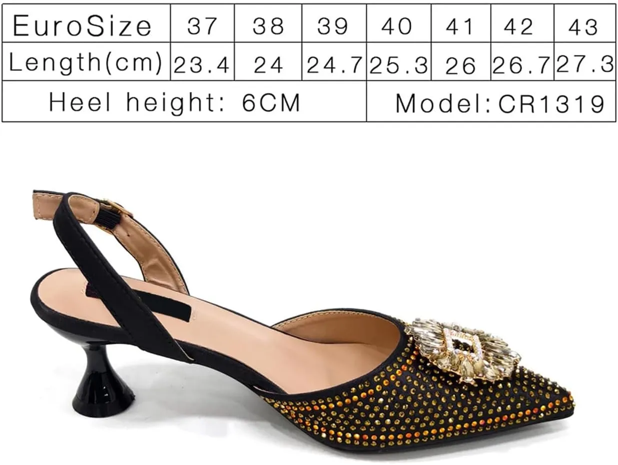 Womens Elegant Rhinestone Pattern Evening Shoes and Purse Combo Pointed Toe High Heels for Bridal Party