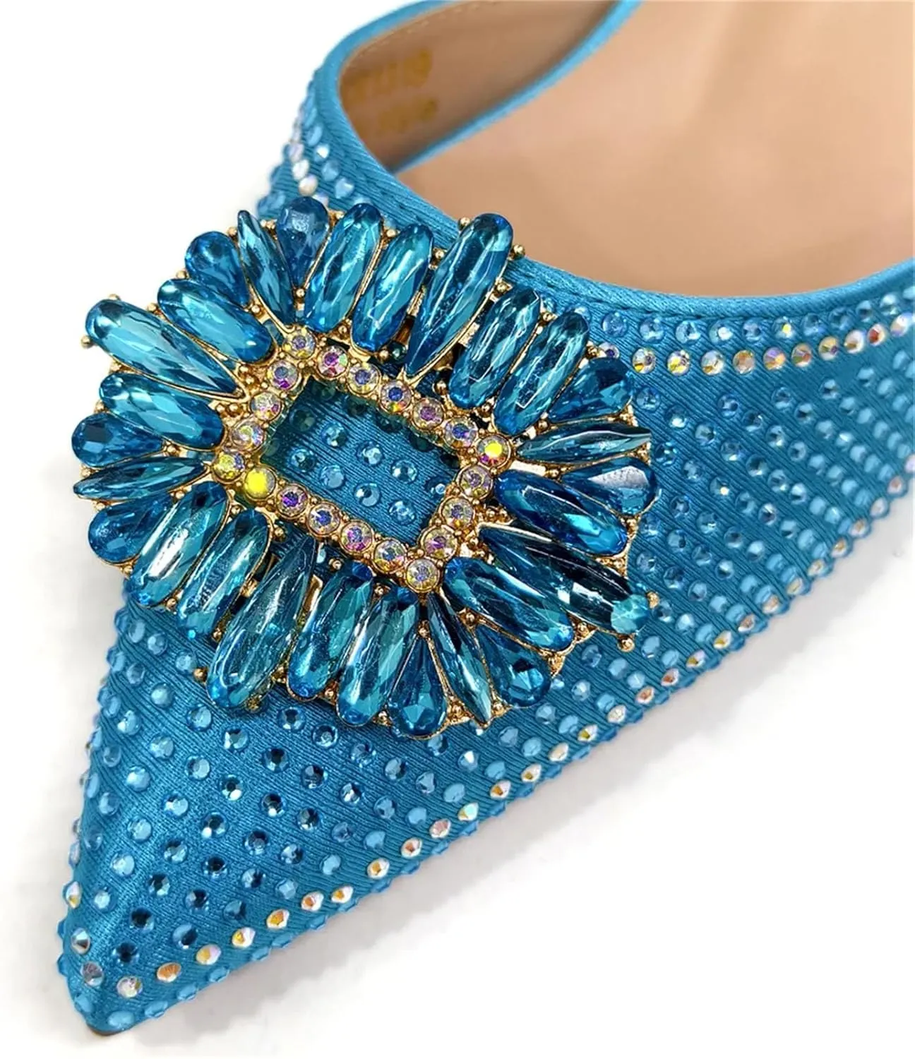 Womens Elegant Rhinestone Pattern Evening Shoes and Purse Combo Pointed Toe High Heels for Bridal Party