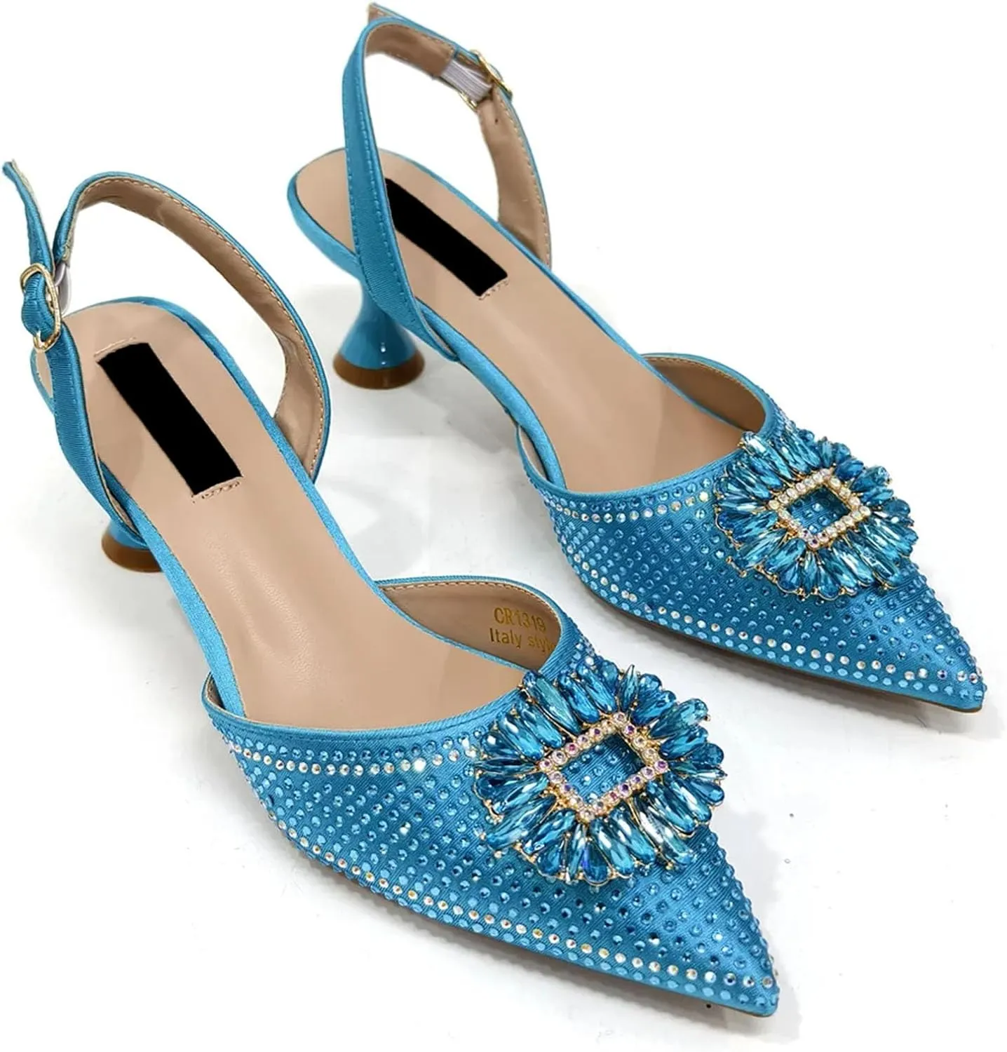 Womens Elegant Rhinestone Pattern Evening Shoes and Purse Combo Pointed Toe High Heels for Bridal Party