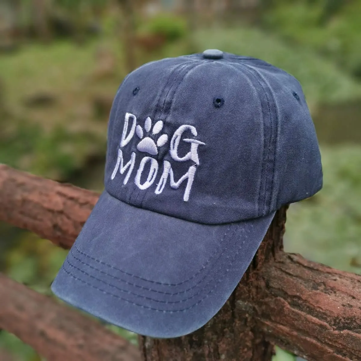Women's Embroidered Dog Mom Hat Adjustable Denim Baseball Cap