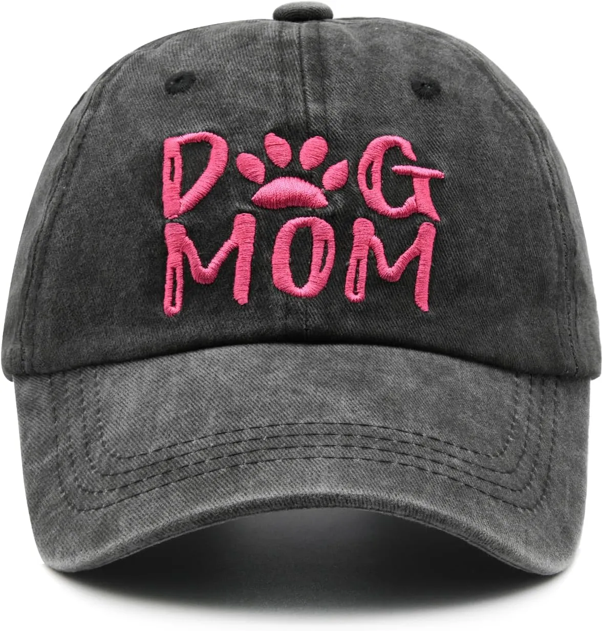 Women's Embroidered Dog Mom Hat Adjustable Denim Baseball Cap