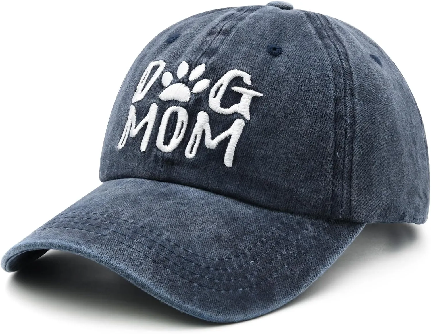 Women's Embroidered Dog Mom Hat Adjustable Denim Baseball Cap