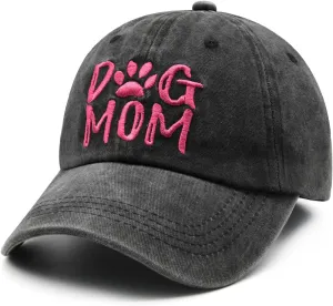 Women's Embroidered Dog Mom Hat Adjustable Denim Baseball Cap