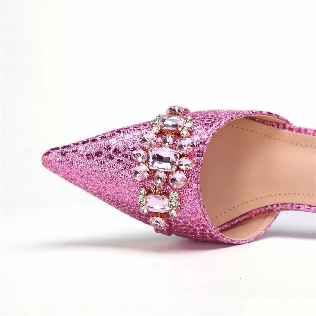 Women’S Embroidery Shoes and Bag Set Pointed Toe Super High Heel Slingbacks for Wedding