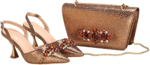 Women’S Embroidery Shoes and Bag Set Pointed Toe Super High Heel Slingbacks for Wedding