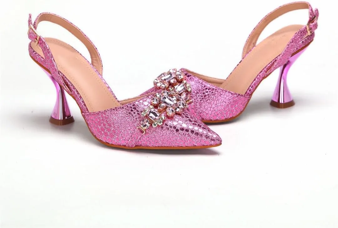 Women’S Embroidery Shoes and Bag Set Pointed Toe Super High Heel Slingbacks for Wedding