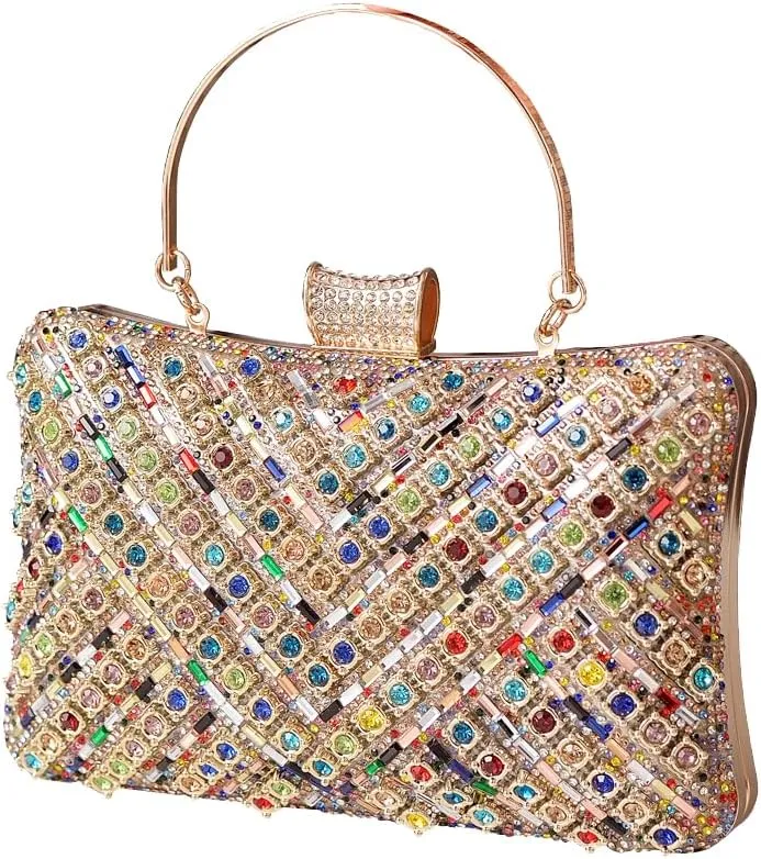 Women's Evening Bag Rhinestone Clutch Bag Bridal Wedding Purse Bling Crystal Shoulder Bag with Detachable Chain