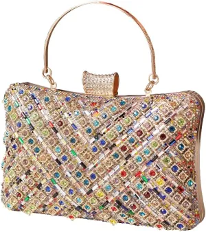 Women's Evening Bag Rhinestone Clutch Bag Bridal Wedding Purse Bling Crystal Shoulder Bag with Detachable Chain