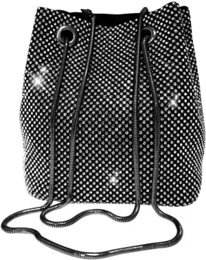 Women's Evening Bag- Upgraded Size Full Rhinestones Bucket Bag Shining Bag Shoulder Bag for Party Wedding Date Night
