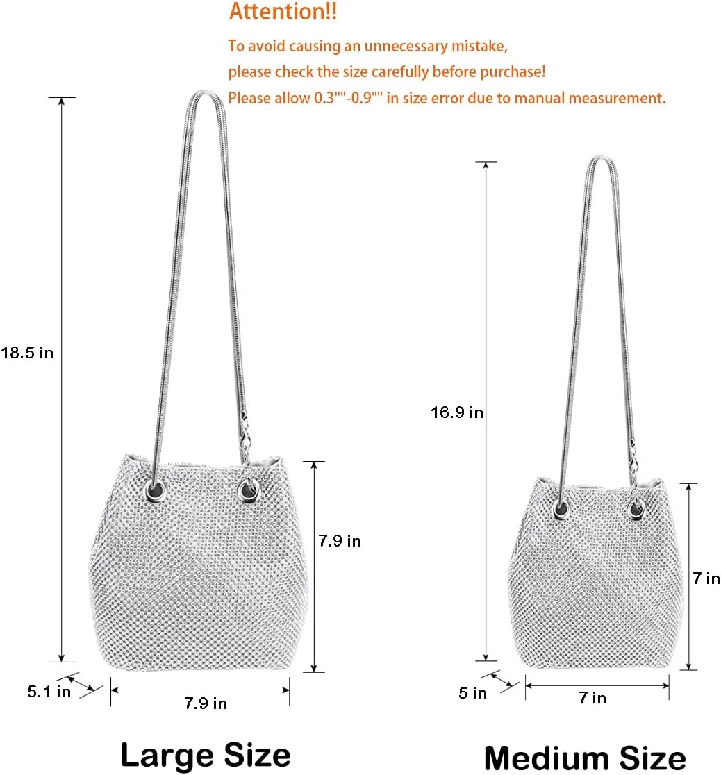 Women's Evening Bag- Upgraded Size Full Rhinestones Bucket Bag Shining Bag Shoulder Bag for Party Wedding Date Night