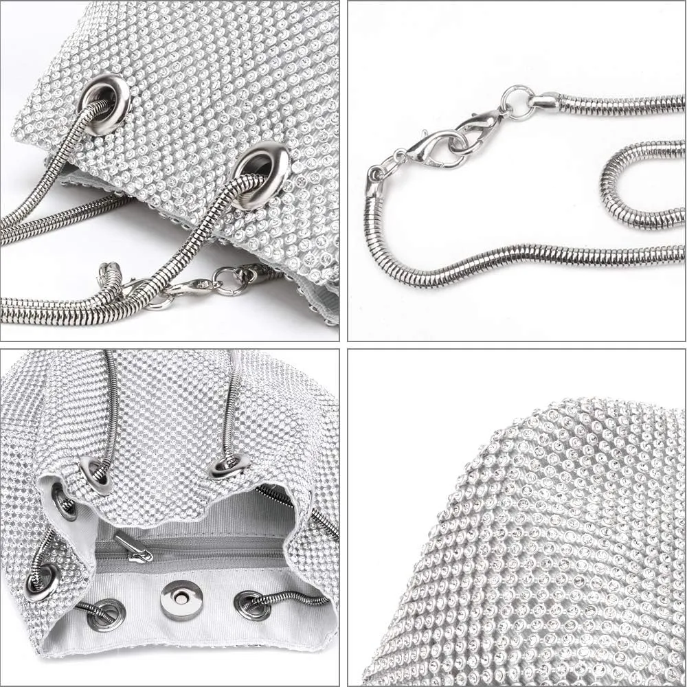 Women's Evening Bag- Upgraded Size Full Rhinestones Bucket Bag Shining Bag Shoulder Bag for Party Wedding Date Night