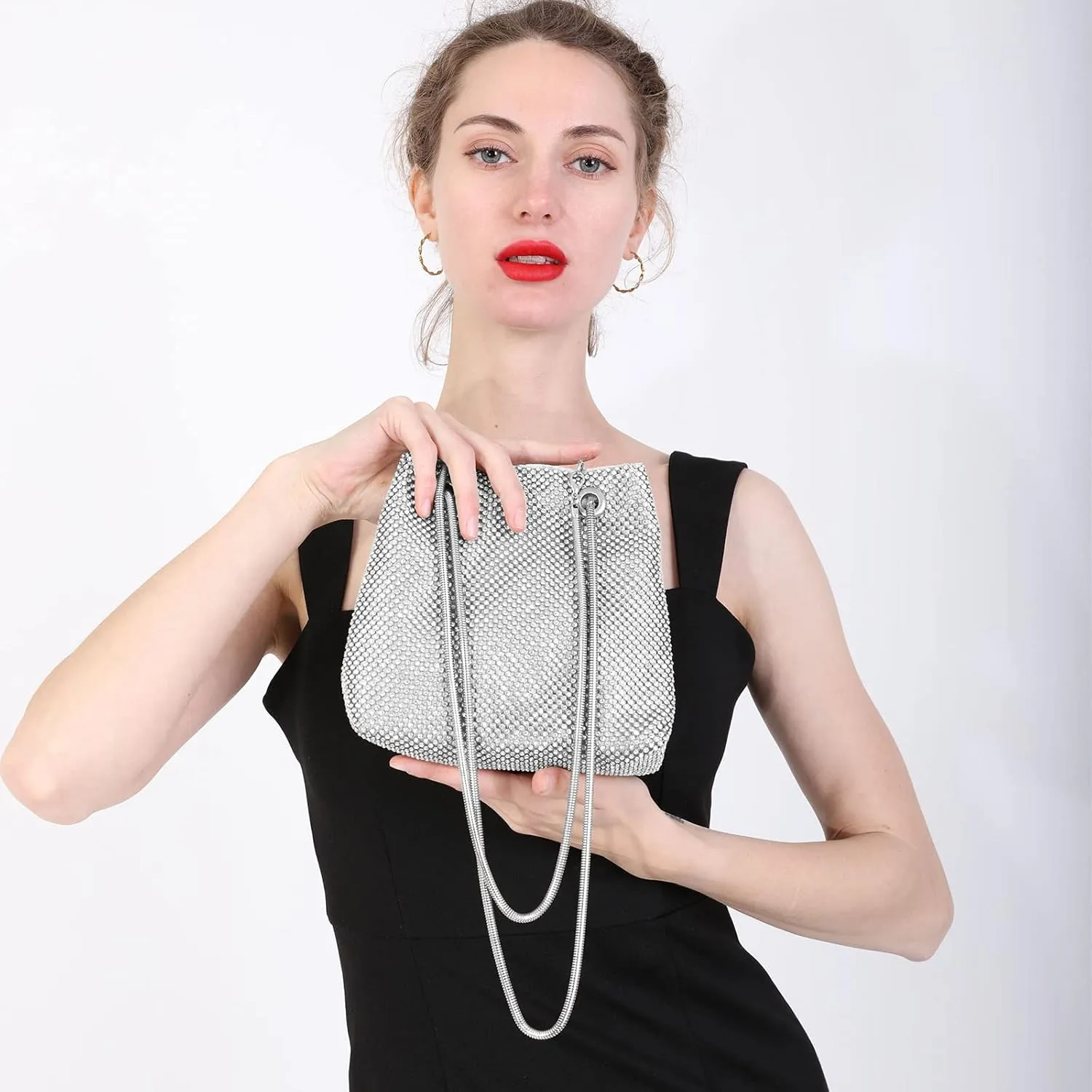 Women's Evening Bag- Upgraded Size Full Rhinestones Bucket Bag Shining Bag Shoulder Bag for Party Wedding Date Night