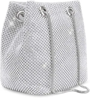 Women's Evening Bag- Upgraded Size Full Rhinestones Bucket Bag Shining Bag Shoulder Bag for Party Wedding Date Night