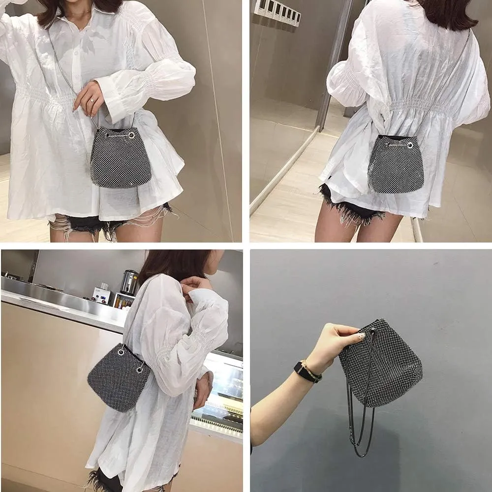 Women's Evening Bag- Upgraded Size Full Rhinestones Bucket Bag Shining Bag Shoulder Bag for Party Wedding Date Night