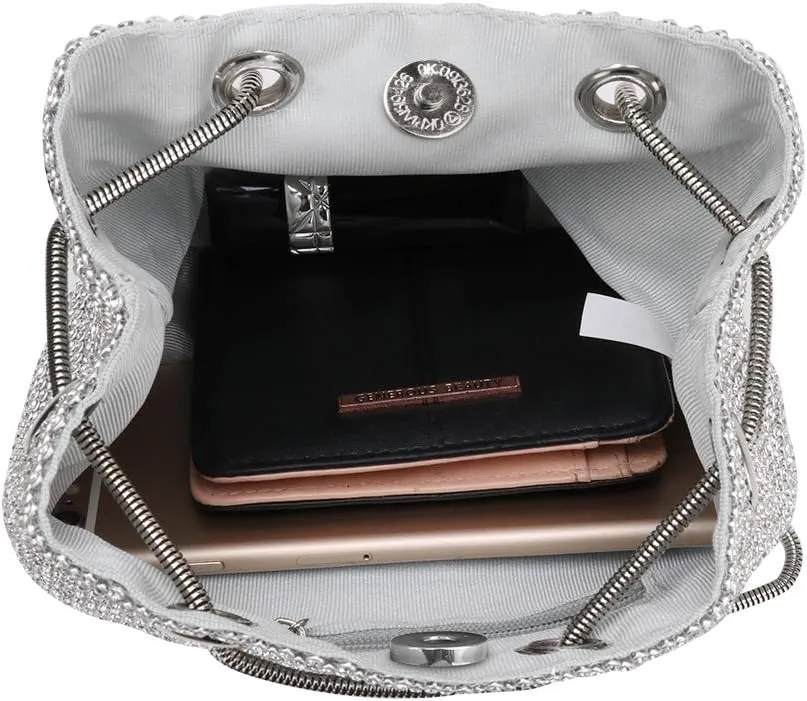 Women's Evening Bag- Upgraded Size Full Rhinestones Bucket Bag Shining Bag Shoulder Bag for Party Wedding Date Night